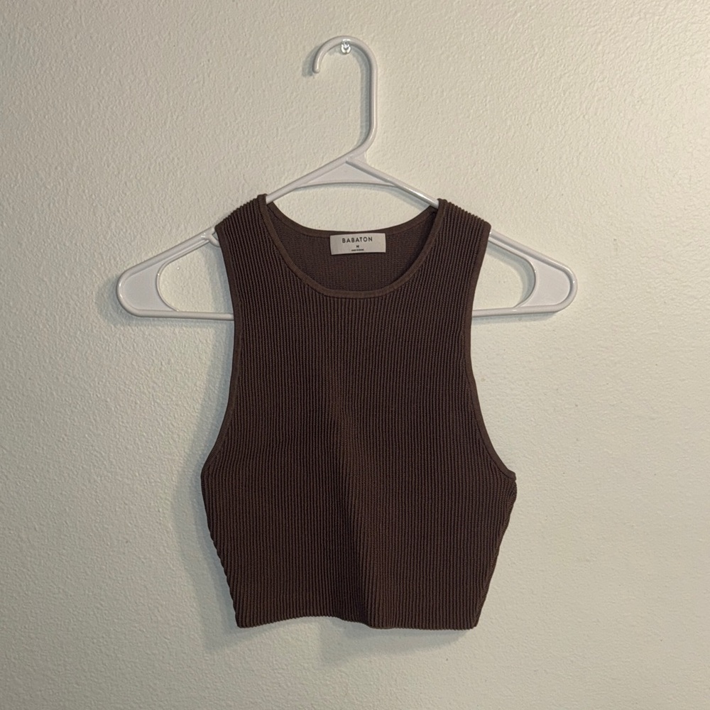 Babaton Chocolate Ribbed Crop Top